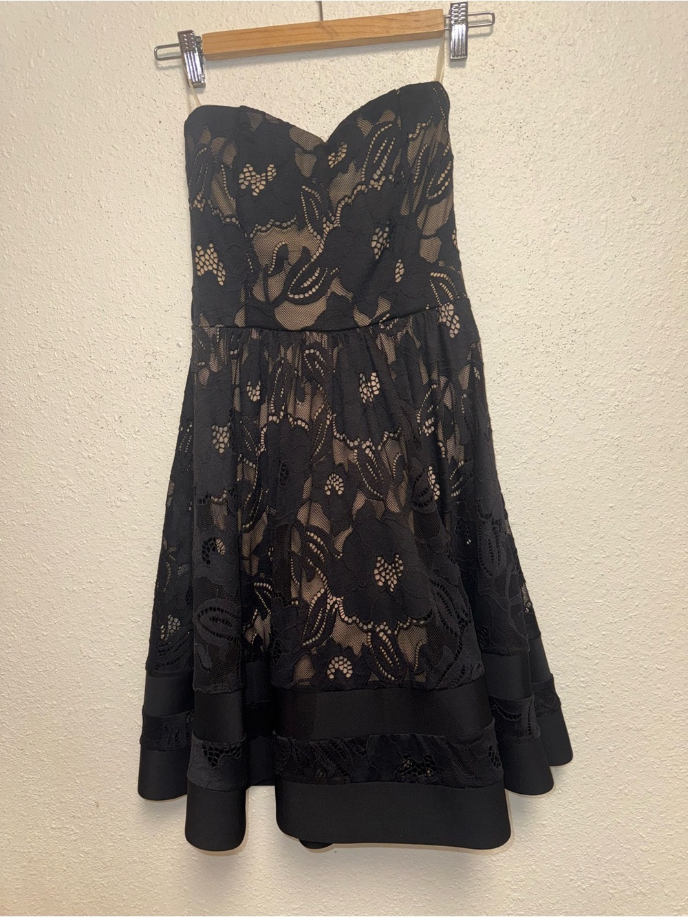 January 7 Black Lace Trim Nude Lined Dress